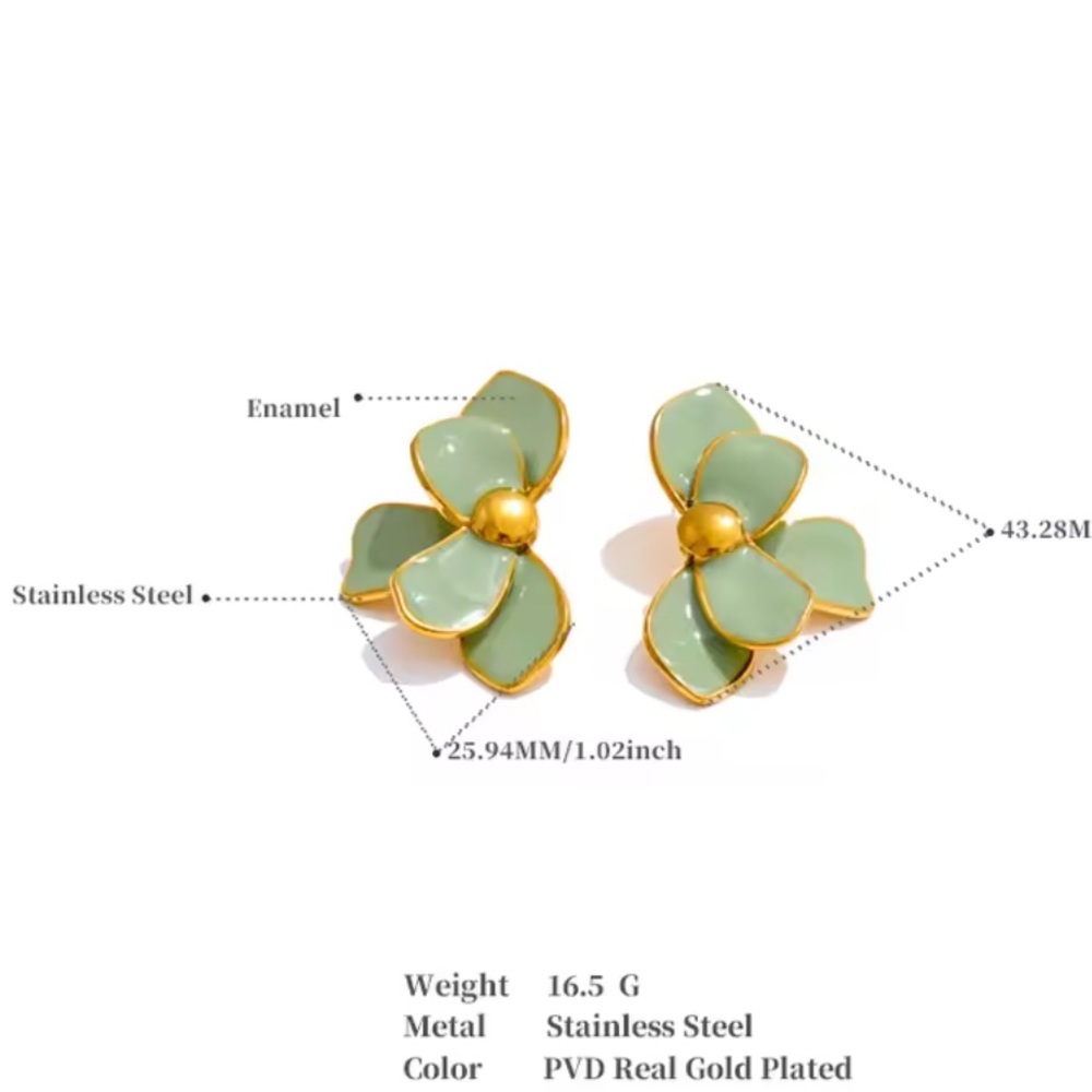 Romantic Petal Cream Flower Stud Earrings – Gold Trim Statement Earrings - Picture 11 of 11